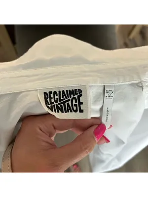 Reclaimed Vintage White Cotton Preppy Shirt Balloon Sleeves US4 thumbnail 3