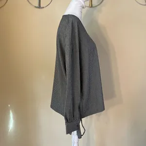 NWT! FRNCH Paris Blue White Gingham Check Long Tie Sleeve Blouse M/L thumbnail 5