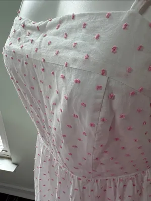 Lulu’s Sunny Situation White & Pink Swiss Dot Tiered Maxi Dress Size Small thumbnail 9