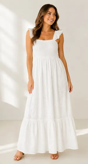 Nanette Nanette Lepore White Eyelet Maxi Dress Size 8 thumbnail 1