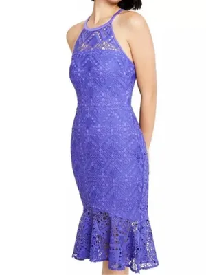 NWT GUESS Geo Lace Flounce Hem Dress Violet Size 8 thumbnail 2
