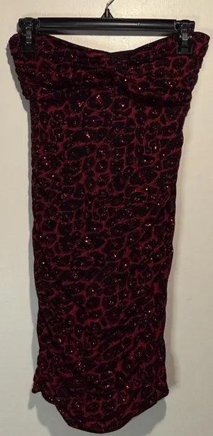 Forever 21 Vintage Red Black Leopard Print Strapless Bodycon Back Cutout Dress M thumbnail 1
