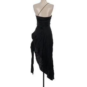 AIIFOS Erin Silk Strapless Asymmetrical Midi Dress Black Womens Medium REVOLVE‎ thumbnail 3