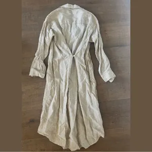 faherty beige striped 100% linen button down dress thumbnail 3