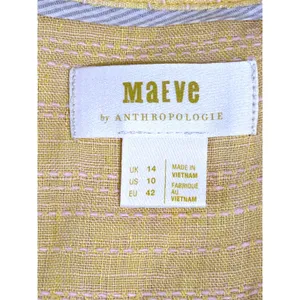 Maeve Anthropologie Yellow Linen Sleeveless Button‎ Down Stripe Top Size 10 thumbnail 3
