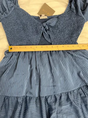 Le Lis Blue Smocked Babydoll Mini Dress Tie Front Boho size M thumbnail 9