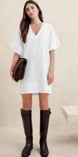 Banana Republic Livia Poplin Mini Dress White Size Medium Tall thumbnail 1