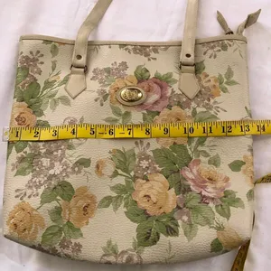 90s Cream and tan floral flower floral vintage tote shoulder hand bag purse Measurement in pics thumbnail 3
