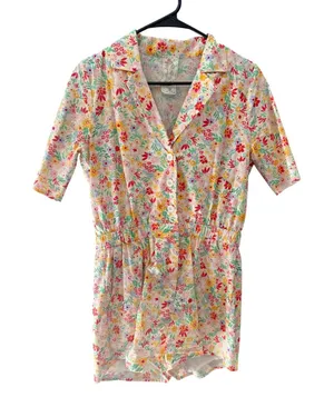 Sadie & Sage Floral Short Sleeve Romper White Multi‎ Color Button Front Size M thumbnail 1
