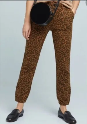 Anthropologie Sanctuary Leopard Print KNit Cotton Jogger Pants Size M thumbnail 1
