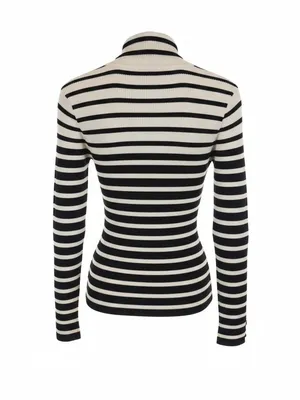 White House Black Market XL Black White Striped Turtleneck Sweater Top thumbnail 2