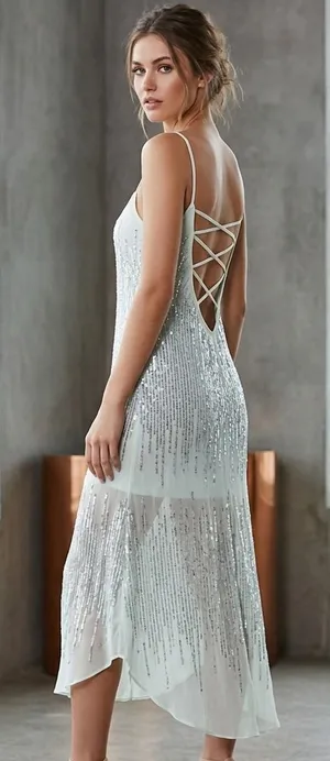 Wildfox Couture White Label Waterfall‎ Gown Mint Green Sequin Lace Up Back Dress thumbnail 1