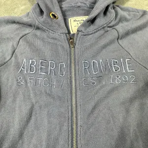 VTG Abercrombie & Fitch Hoodie Women M Blue Embroidered Big Logo Zip Up Y2K 90's thumbnail 13