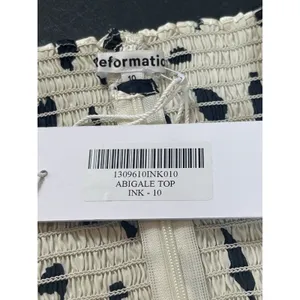 Reformation Abigale Top Silk Polka Dot Puff Sleeve Smocked Crop Size 10 NWT thumbnail 8