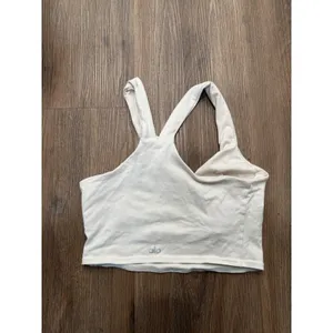 Alo Yoga Womens Asymmetrical Double Strap V-Neck Cropped Tank Top Bone White M thumbnail 2