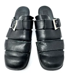 ENZO ANGIOLINI distressed black leather mules, size 8.5 thumbnail 1