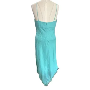 Le Muse Women's 100% Linen Bow Front Asymmetrical Midi Dress Teal Blue Sz 6 thumbnail 5
