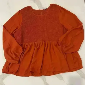 Cato Burnt Orange Smocked Peplum Blouse Women’s 22/24W Keyhole Back Scoop Neck thumbnail 1