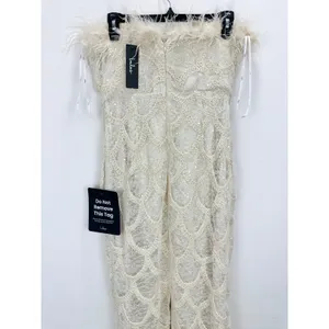 Lulus Uniquely Confident Cream Lace Feather Strapless Midi Dress Cocktail L NWT thumbnail 12
