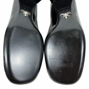 Prada Patent Square Front Enamel Logo Loafer Pump Black Size 37.5 thumbnail 9