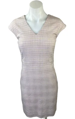 NEW Ann Taylor Pink Plaid V-Neck Cap Sleeve Career Sheath Mini Pencil Dress Sz 0 thumbnail 1