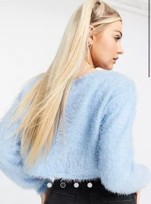 ASOS NWT COLLUSION boxy cardigan in fluffy yarn in pale blue thumbnail 4