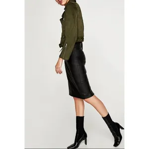 Zara Belted Suede Effect Biker Jacket Olive Military Moto Edgy Punk Cropped Coat thumbnail 5