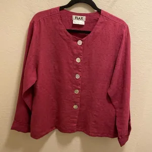 Flax Linen Button Front Swiss Dot Lagenlook Shacket Size Small In Raspberry thumbnail 1