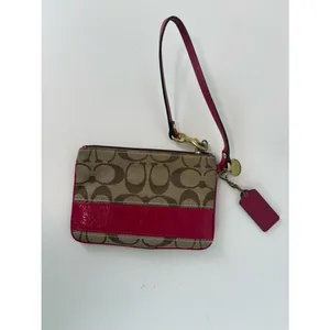 Coach Signature Stripe Wristlet Khaki Jacquard with Raspberry Pink Leather Trim thumbnail 8
