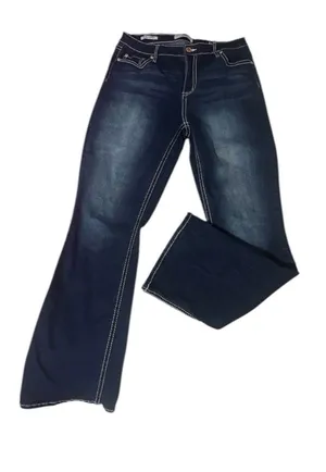 Dark Wash Flared Denim Jeans thumbnail 1