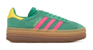 Adidas Women's Gazelle Bold Shoes in Court Green/Lucid Pink/Pure Sulfur,Size 7.5 thumbnail 1