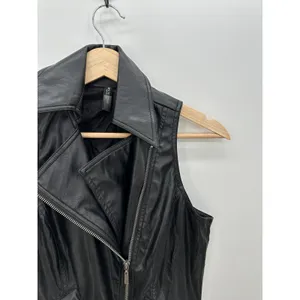 Bisou Bisou Faux Leather Vest Women‎ Small Full Zip Collar Sleeveless Biker thumbnail 4