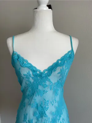 Victoria's Secret Vintage 2005 Turquoise Lace Chemise Slip thumbnail 2