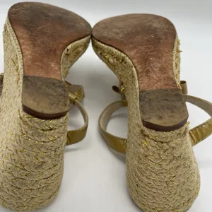 Kate Spade Womens 7.5 Shoes Nude Beige Espadrille Wedge Bow Linked-Chain Heels‎ thumbnail 11