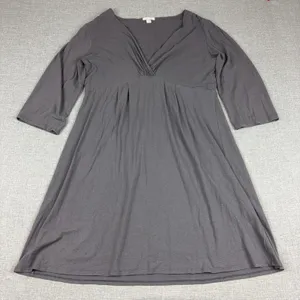 Garnet Hill Dress Womens XL Gray V-Neck Empire Waist Jersey A-Line Knee Length thumbnail 1