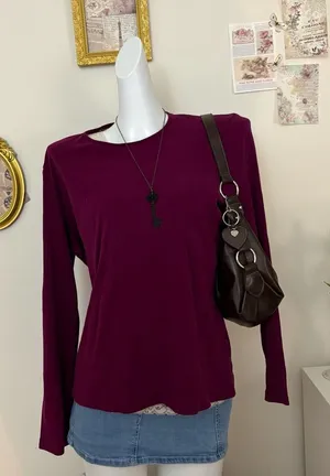 Jones New York Signature Long Sleeve Shirt Size XL Purple Cotton Crewneck thumbnail 1