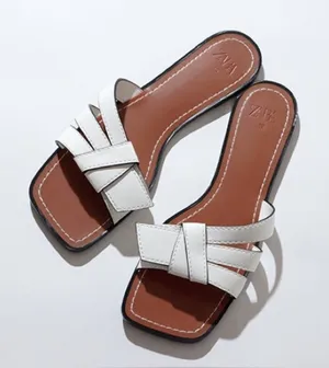 Zara White Topstitched Low Heeled Sandals- EU 37 thumbnail 1