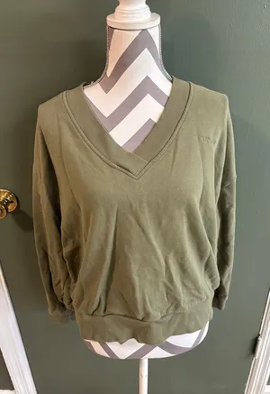 DKNY Olive Green V-Neck Sweater thumbnail 1