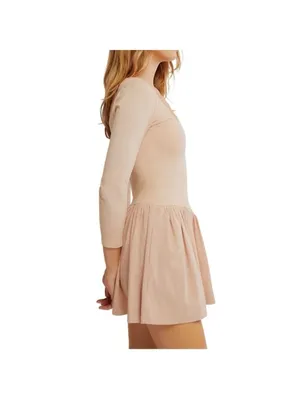 Free People Onda Dropped waist Long Sleeve Stretch Cotton Dress Square neck Sz L thumbnail 3