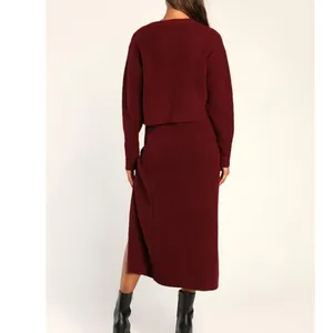 NEW Lulus Autumn Sweetheart Burgundy Waffle Knit Two-Piece Sweater Dress Medium thumbnail 3