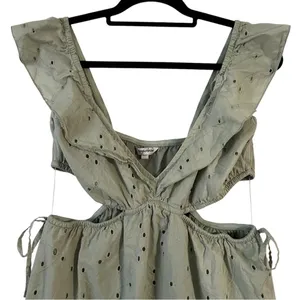 Speechless Sage Green Eyelet Ruffle Cutout Side Tie Sundress Boho Festival XL thumbnail 4