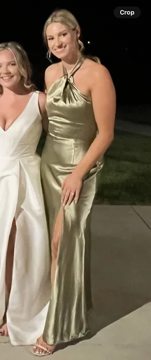 Monica Moss Satin Birdy Grey Shiny Green Dress thumbnail 1
