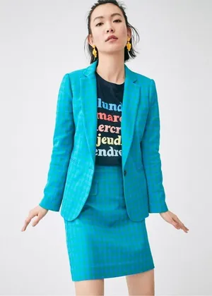 J.Crew Printed Matter Check Blazer‎ Women's 6 Blue Green Preppy thumbnail 1