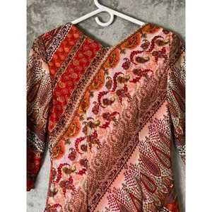 Vintage y2k Boho Paisley Handkerchief Hem Dress Orange Patchwork Midi Size Small thumbnail 4