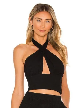 Revolve NWOT Black Halter Crop Top thumbnail 1