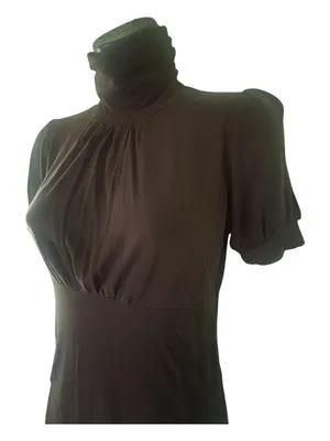 Vintage one clothing Chocolate Brown Turtleneck Short Sleeve Top thumbnail 2