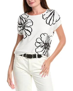 Tahari Floral Sweater Shirt in White Size Small thumbnail 1