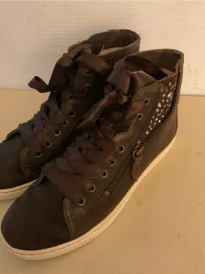 UGG Women's Dark Brown leather High-Top Sneakers with Ribbon Laces US 8.5 thumbnail 1