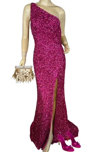 Sherri Hill Pink Sequin Maxi Dress W/Dramatic Side Slit Dress (6) thumbnail 1
