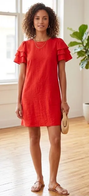 Skies Are Blue Red Ruffle Sleeve Shirt Dress Size XS. thumbnail 1